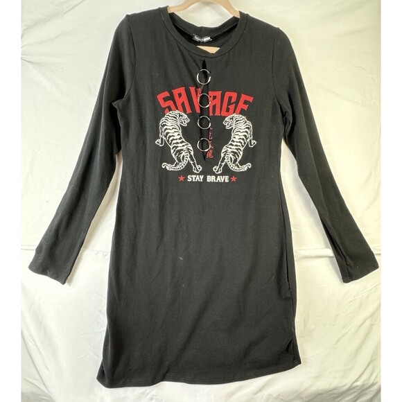 Fashion Nova‎ Savage Black Dress Size XL Mini Bodycon Sexy Rock Punk Tight NWT - Picture 2 of 7